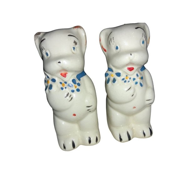 Happy White Bear Salt and Pepper Shakers American Bisque - Picture 1 of 14